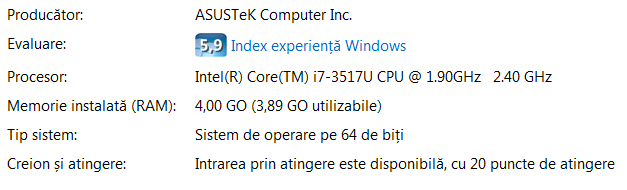 Asus Zenbook UX31A - Windows Index