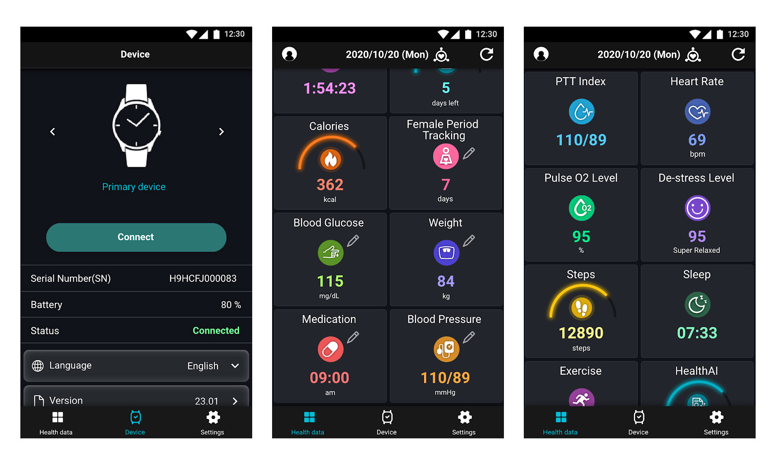 Interfata aplicatiei Android ASUS Health Connect