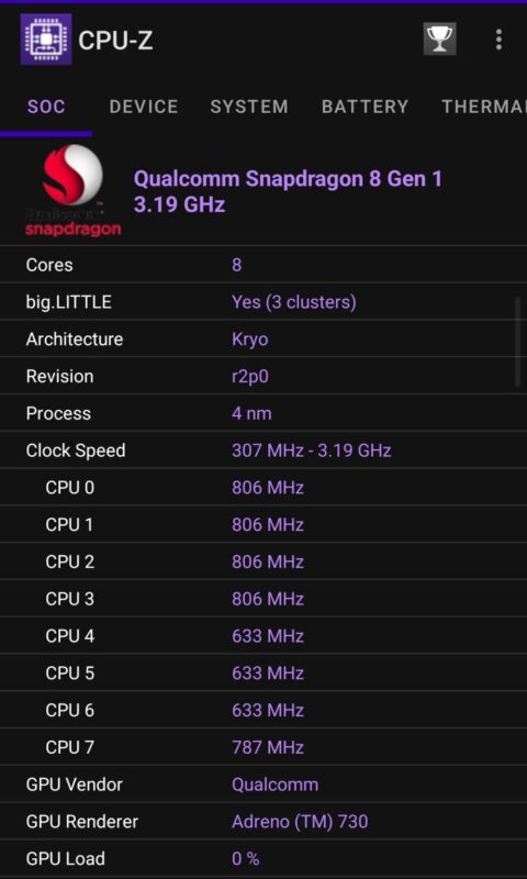 CPU-Z SOC ROG Phone 6 Diablo